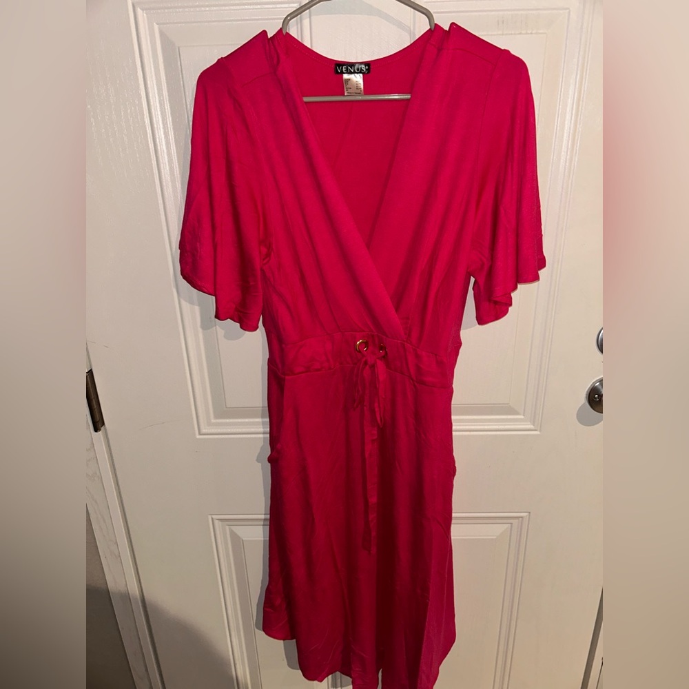 VENUS Pink Wrap Dress with pockets